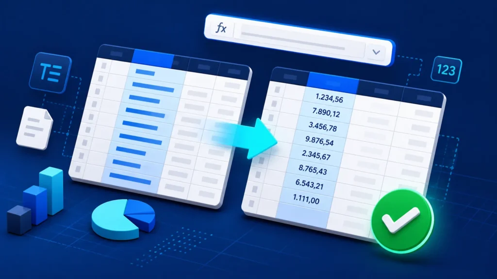Hoja de Excel transformando números guardados como texto en valores numéricos