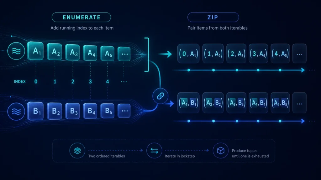 Dos secuencias de Python combinadas con enumerate y zip